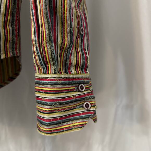 Robert Graham Shirt Mens XLT XL Tall Flip Cuff Multicolor Striped Party - Picture 9 of 13